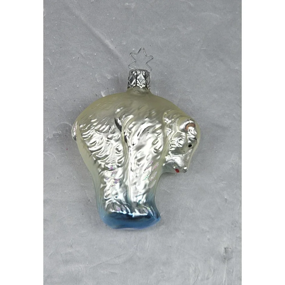 Vintage Christopher Radko Polar‎ Bear Glass Christmas Ornament Silver Blue